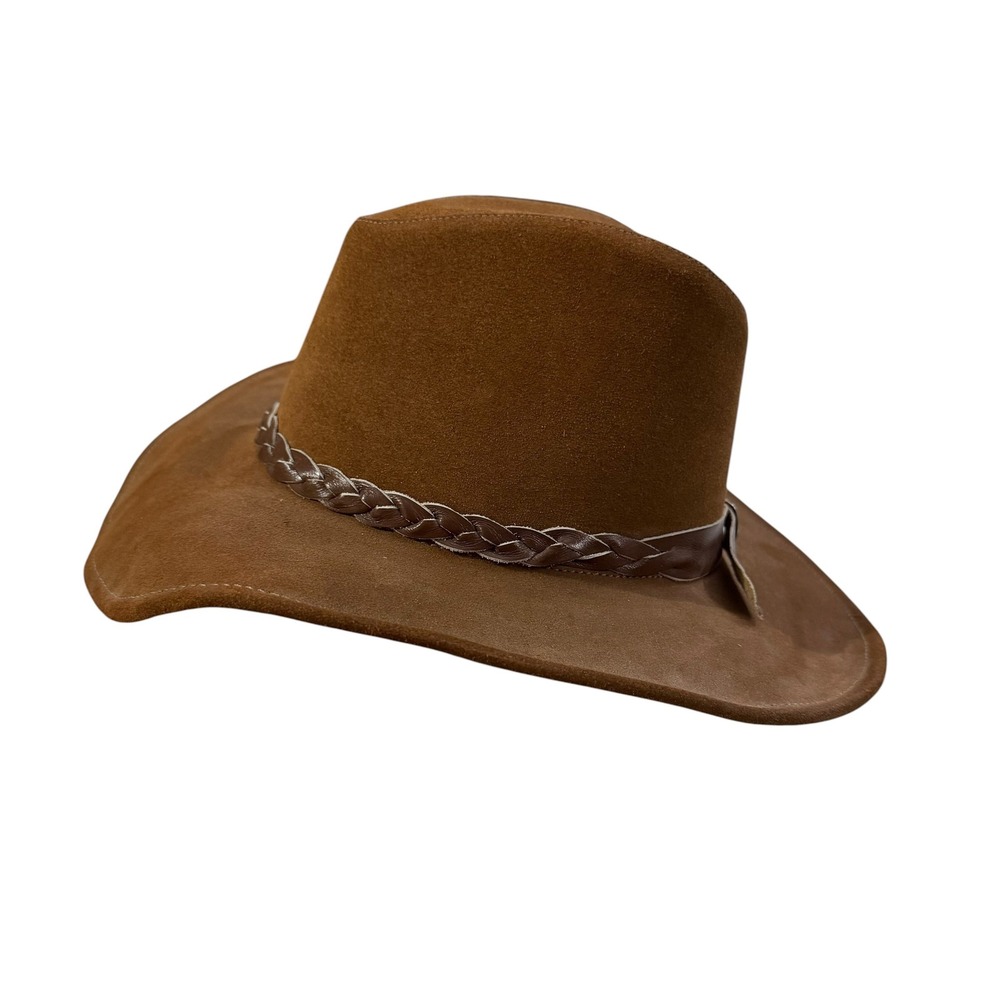 Vintage Brown Suede Leather Cowboy Hat Made in Canada Braided Band Men Large